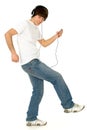 Guy with mp3 player Royalty Free Stock Photo