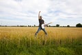 Guy Playing Electric Guitar In Wheat Field Royalty Free Stock Photo