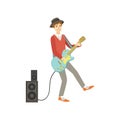 Guy Playing Electro Guitar, Creative Person Illustration