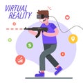 The guy is playing a virtual reality game. shoot in a computer game. Royalty Free Stock Photo