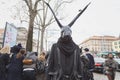 Guy with rabbit mask outside Gucci fashion show building for Mil