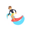 Guy In Rashguard On Red Surfboard Royalty Free Stock Photo