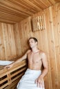 Guy resting inside the sauna Royalty Free Stock Photo