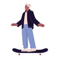 Guy ride on skateboard. Skater standing on board. Young man skate on a longboard in urban outfit. Boy wearing street