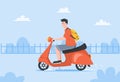 Yong man rides on vintage red scooter Royalty Free Stock Photo