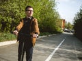 The guy riding on the kickscooter Royalty Free Stock Photo