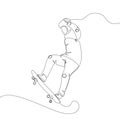 Guy riding a skateboard one line art. Continuous line drawing sports, training, sport, leisure, teenager, doing tricks