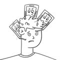 Guy`s head is busy with phones, flat banner Royalty Free Stock Photo