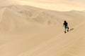 A guy is sand boarding at Huacachina Oasis, near Ica, Peru