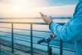 A guy on a scooter with a phone Royalty Free Stock Photo