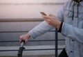 A guy on a scooter with a phone Royalty Free Stock Photo