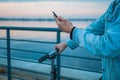 A guy on a scooter with a phone Royalty Free Stock Photo