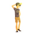 Guy In Shades, Black Hat, Shorts And T-shirt, Young Person Street Fashion Look With Mass Market Clothes Royalty Free Stock Photo