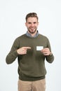 guy show driver license. man with credit or debit card, copy space. businessman show business card. Royalty Free Stock Photo