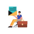 The guy sits in a professorship and holds an envelope. Trendy style, Vector Illustration Royalty Free Stock Photo