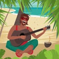 Guy sitting on a beach, plays guitar and sings Royalty Free Stock Photo