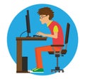 The guy is sitting at the computer. Vector.