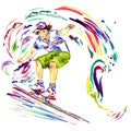 Guy on skateboard, colorful palette splashes background