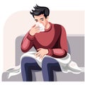 Guy sneezes, illness, respiratory disease