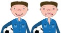 The guy with the soccer ball and the broken front tooth on one side and the guy with the healed tooth on the other Royalty Free Stock Photo