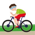 A guy in sportswear and glasses rides a bicycle.