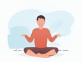 The guy of a strong physique sits meditating. Meditation. Cartoon style.