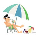 Guy sunbathing on beach vector illustration