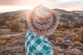 Guy at a sunset in a hat Royalty Free Stock Photo