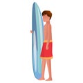 Guy with a surfboard. The concept of recreation and entertainment during the summer holidays
