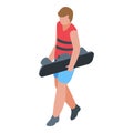 Guy take flyboard icon isometric vector. Diver fly deep