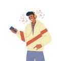 Guy teen listening a music, vector icon or clipart Royalty Free Stock Photo