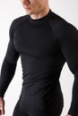 The guy in thermal underwear on a white background. Sportswear. Royalty Free Stock Photo