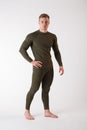 The guy in thermal underwear on a white background. Sportswear. Royalty Free Stock Photo