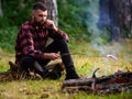 Guy with tired face and lonely at picnic or barbecue. Royalty Free Stock Photo