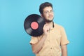 Guy with a vinyl record Royalty Free Stock Photo