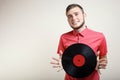 Guy with a vinyl record Royalty Free Stock Photo