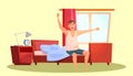 Guy waking up flat vector illustration Royalty Free Stock Photo