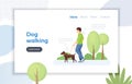 Guy walk a dog on a leash vector