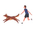 Guy Walking with His Dog, Young Man Running with His Pet Animal Vector Illustration Royalty Free Stock Photo