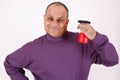 Guy with water spray bottle Royalty Free Stock Photo