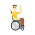 Guy In Wheelchair, Young Person With Disability Overcoming The Injury Living Full Live Vector Illustration Royalty Free Stock Photo