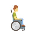 Guy In Wheelchair, Young Person With Disability Overcoming The Injury Living Full Live Vector Illustration Royalty Free Stock Photo