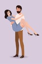 The guy holds the girl in his arms. Vector