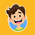 Guy with a wide smile on his face flat vector sticker character with hairstyle Royalty Free Stock Photo