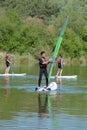 guy windsurfs on lake Royalty Free Stock Photo