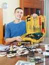 Guy with working tools Royalty Free Stock Photo