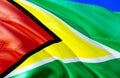 Guyana flag. 3D Waving flag design. The national symbol of Guyana, 3D rendering. National colors and National South America flag Royalty Free Stock Photo