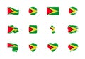 Guyana flag - flat collection. Flags of different shaped twelve flat icons Royalty Free Stock Photo