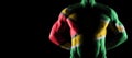 Guyana flag on muscled male torso with abs Royalty Free Stock Photo