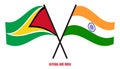 Guyana and India Flags Crossed And Waving Flat Style. Official Proportion. Correct Colors